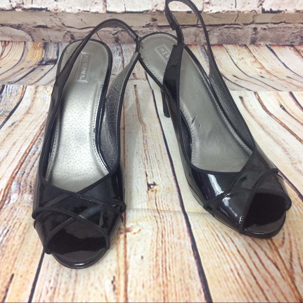Black open toe sling back heels